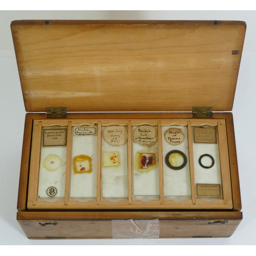 420 - A 19th century collection of microscope slides, twelve trays, several incomplete, case, 21 x 11 x 8c... 