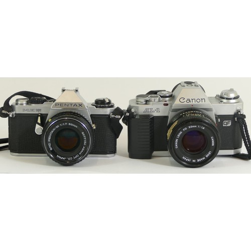 424 - Two cameras comprising of a Pentax ME Super with a SMC Pentax-M 1:1.7 50mm lens together with a Cano... 