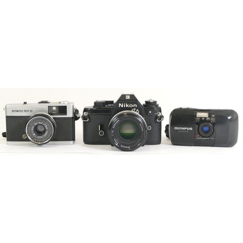 426 - Three cameras comprising of an Olympus Mju-1 date compact camera, an Olympus Trip 35 with a 1:28 f=4... 