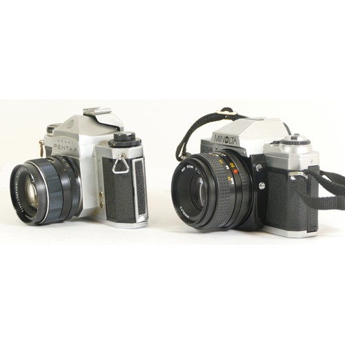 428 - Two cameras comprising of Pentax Asahi with a Super-Takumar 1:1.8/55 lens and a Minolta X-300 with a... 