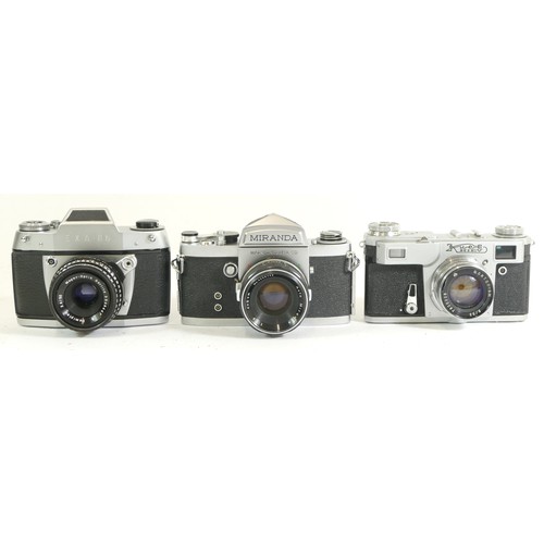 444 - Three assorted cameras comprising of a Miranda No.707169 Miranda 1:1.9 f=5cm lens, together with Iha... 