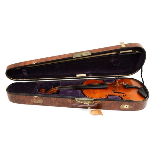 456 - A 20th century walnut Murdoch Murdoch & Co violin, 60cm, together with an ebony and mother of pearl ... 