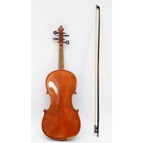 456 - A 20th century walnut Murdoch Murdoch & Co violin, 60cm, together with an ebony and mother of pearl ... 