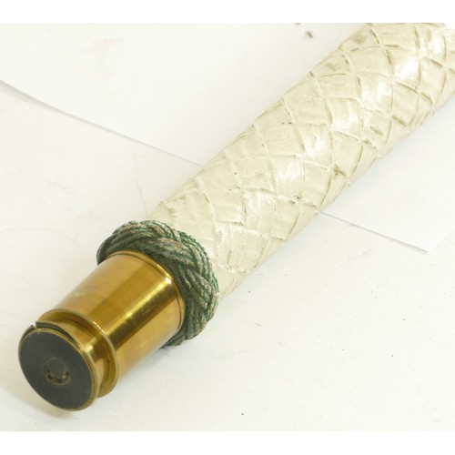 466 - A 20th century brass and white painted two draw telescope, 76cm long