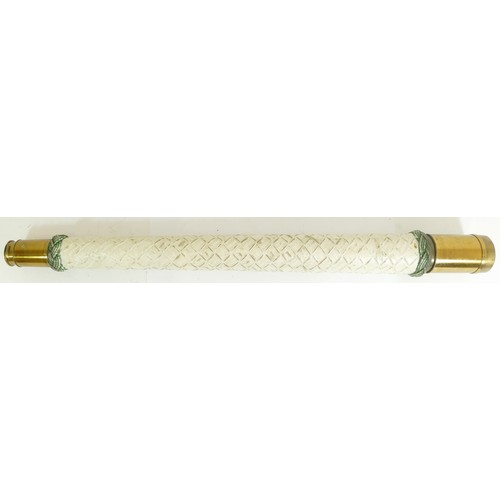 466 - A 20th century brass and white painted two draw telescope, 76cm long