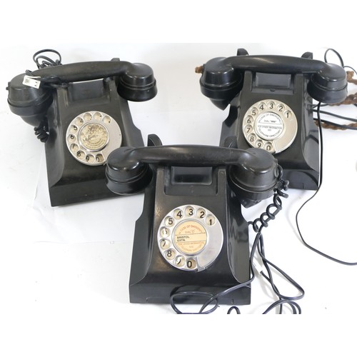 469 - Three 20th century black Bakelite electric telephones, each with chrome plated dialing plates