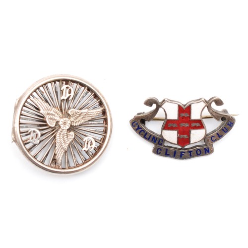 478 - A silver Cycling Touring Club, brooch/locket, Birmingham 1978, 31mm, 11gm and an enamel Clifton Cycl... 