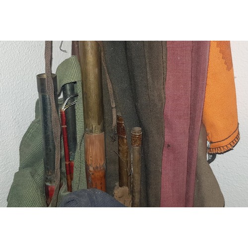 486 - A collection of ten mid 20th century and later split cane and fibre course fishing rods, makers to i... 