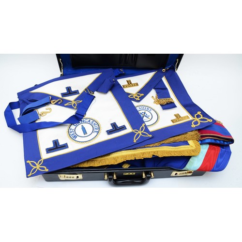 532 - Four Provincial Masonic Cheshire/Lancashire aprons and sashes, and other Masonic regalia including g... 