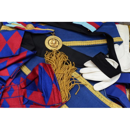 536 - Four Provincial Masonic Essex and other aprons and sashes, and other Masonic regalia including gilt ... 