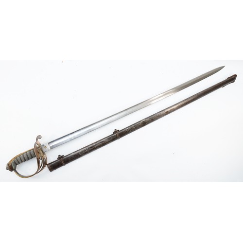 542 - An 1845 pattern British Officers sword, the blade and guard with Victorian cipher, fishscale grip an... 