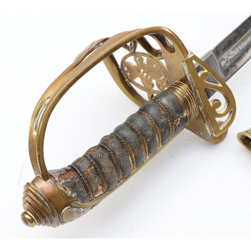 543 - An 1845 pattern British Officers sword, the blade and guard with Victorian cipher, signed Hamburger,... 