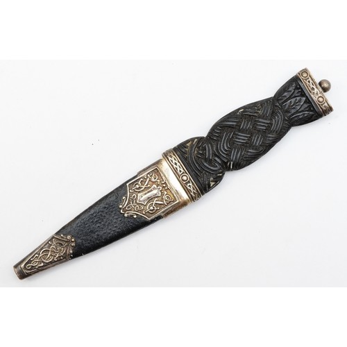 549 - A Scottish silver mounted basket weave hardwood sgian-dubh, by Robert Allison, Glasgow 1949, golf ba... 