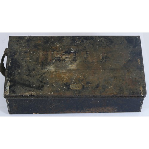 555 - A WWII medical kit in a metal box, 31 x 16 x 8cm