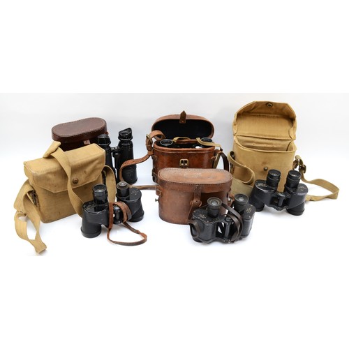 567 - REL/Canada 6x30 1944 WWII binoculars with canvas case, another pair, 1943, an Army Pattern No. 3 pai... 