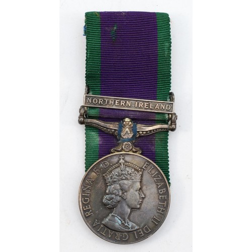 598 - ERII, G.S.M. with Northern Ireland bar, named 24264033 L/cpl R.D.M. Morgan RMP