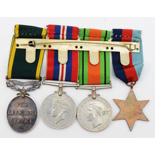 603 - WWII Territorial mounted group of four, 1939-1945 Star, Defence, War and Territorial, named 4690389 ... 