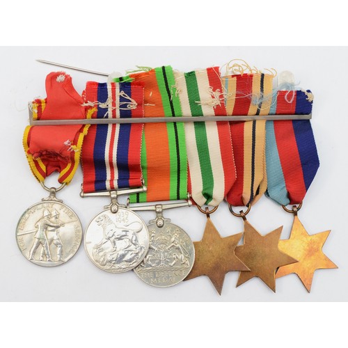 605 - WWII/ERII mounted group of six, 1939-1945 Star, Africa Star, Italy Star, Defense, War and Fire Briga... 