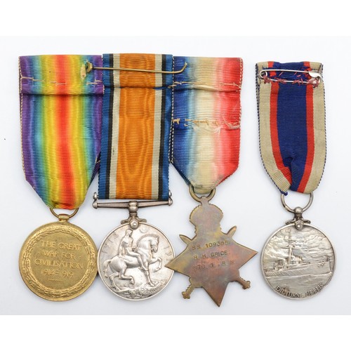 619 - WWI trio, 1914-15 Star, War and Victory, awarded to S.S. 109385, R.H. Grice,  STO 1 RN, together wit... 