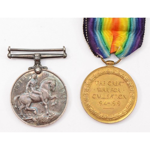 620 - WWI pair, War and Victory, named G 14649 Pte E.J.W. Harvey, Middlesex Regt, one ribbon