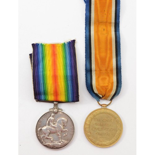 622 - WWI pair, War and Victory, named 43140 Pte C. Grime KSLI