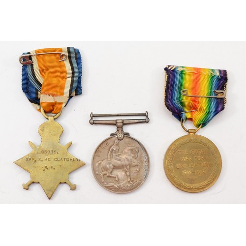 641 - WWI trio, 1914-15 Star, War and Victory, named 95819 Spr S. McClatchly RE