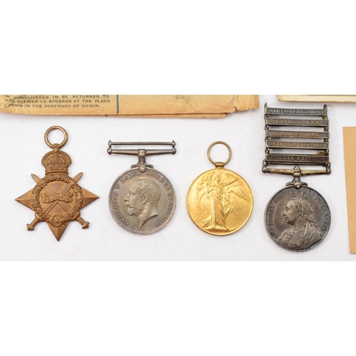 648 - Q.S.A./WWI group of four, S.A with five bars, South Africa 1901, Lang's Nek, Transvaal, Relief of La... 