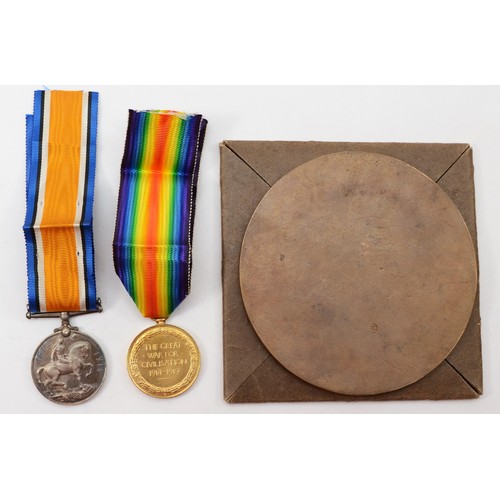 649 - WWI pair and Death Penny, named Arthur Elliott, medals named 32413 Pte. A. Elliott, Wiltshire Regt, ... 