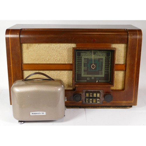 252 - A 1930s walnut cased Radio Mullard wireless, 57cm wide together with a cased Auto 700 radio and a Ri... 