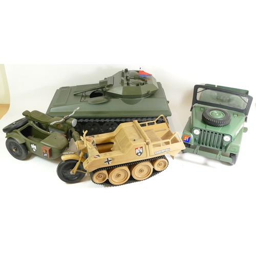 204 - Action man, a boxed vintage plastic Scorpion tank by Palitoy, a boxed Command Jeep, a Lherilea toys ... 