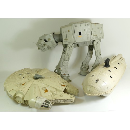 191 - Three unboxed Star Wars models; Millennium Falcon, Rebel Transport ship and an AT-AT