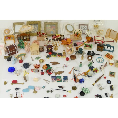 208 - A substantial collection of Georgian style dolls house furniture and accessories, enough to fully fu... 