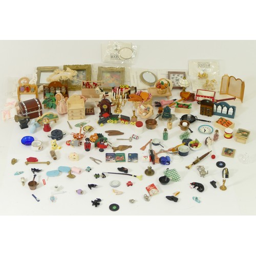 208 - A substantial collection of Georgian style dolls house furniture and accessories, enough to fully fu... 