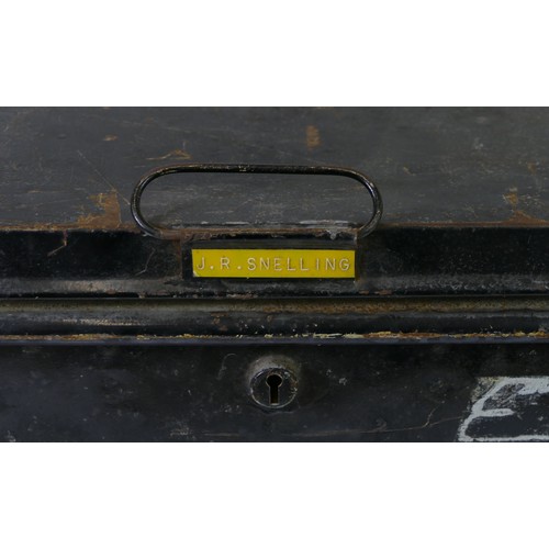 497 - A metal traveling trunk C.1940-50, with cream painted interior, 106 x 40 x 27cm.