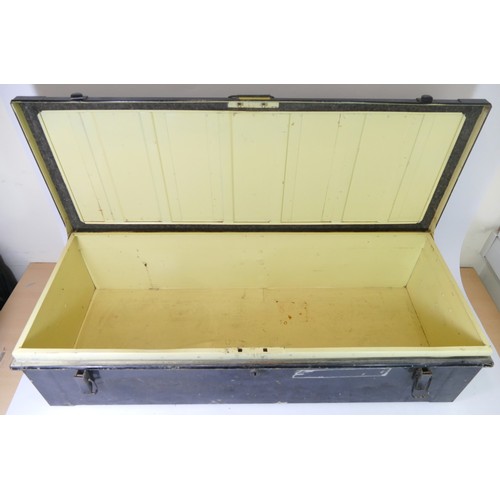 497 - A metal traveling trunk C.1940-50, with cream painted interior, 106 x 40 x 27cm.