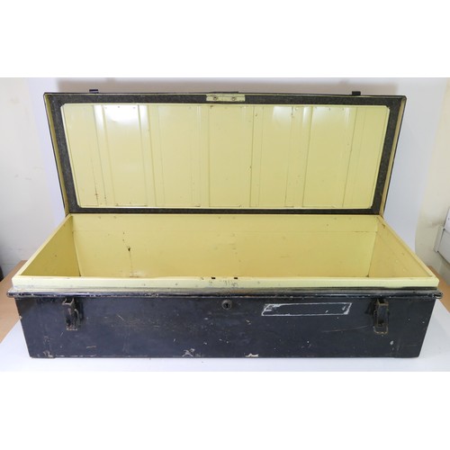 497 - A metal traveling trunk C.1940-50, with cream painted interior, 106 x 40 x 27cm.