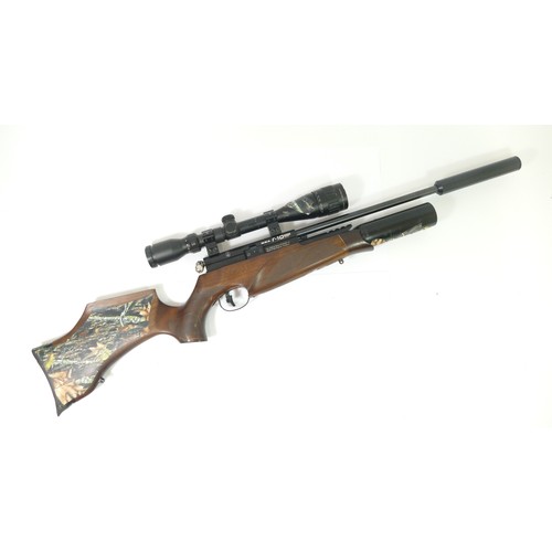 501 - BSA R-10 Mk2 .22 (5.5) PCP air rifle, with chequered shaped stock, magazine, and moderator, serial n... 