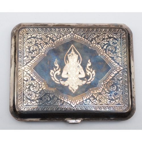 11 - A Siamese/Thai silver and niello cigarette case, by Thai Nakon, court jeweller, engraved with a map ... 