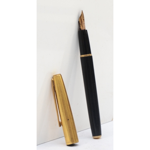 74 - Watermans, a black fountain pen with 18ct gold nib and gold plated cover