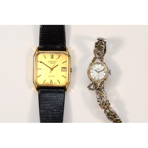 80 - Rotary, a quartz date gentleman's wristwatch, battery flat, and a Limit 17 jewel ladies manual wind ... 