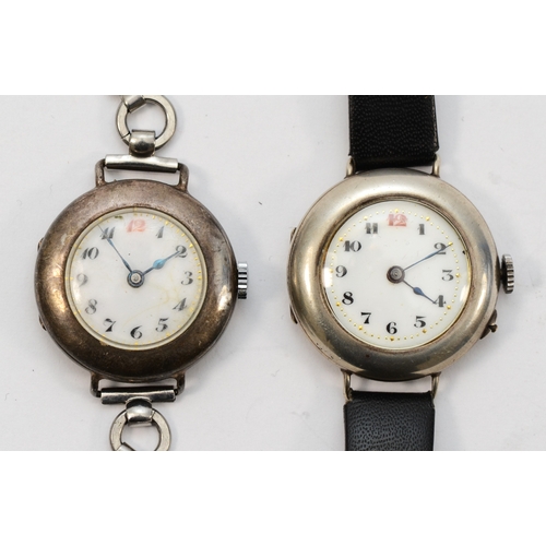 93 - A silver manual ladies wristwatch, London 1923, 25mm and another similar, London 1917, 28mm, both wi... 