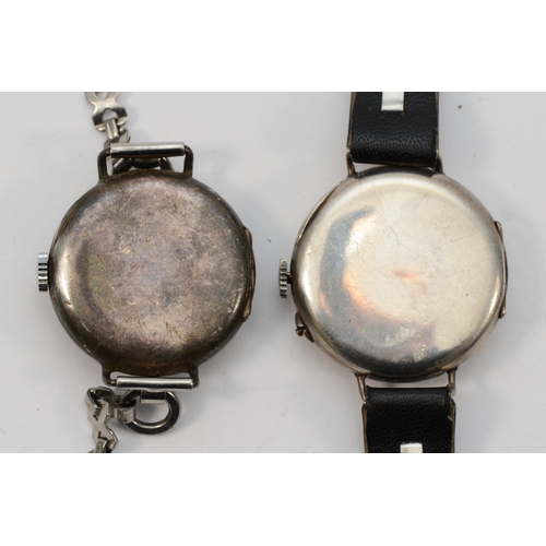 93 - A silver manual ladies wristwatch, London 1923, 25mm and another similar, London 1917, 28mm, both wi... 