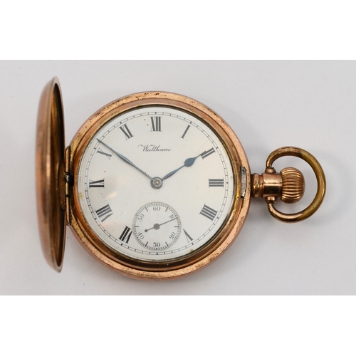 109 - Waltham, a gold plated keyless wind full hunter pocket watch, the movement number 8742824, 50mm, wor... 