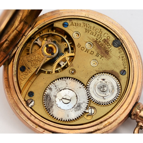 109 - Waltham, a gold plated keyless wind full hunter pocket watch, the movement number 8742824, 50mm, wor... 