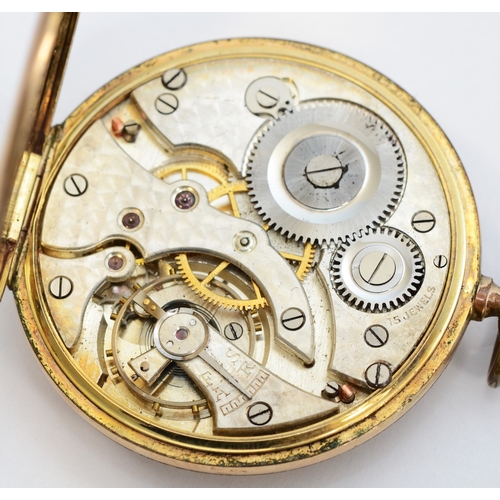 110 - Grosvenor, a gold plated, keyless wind open face pocket watch, 15 jewel movement, 46mm, working when... 