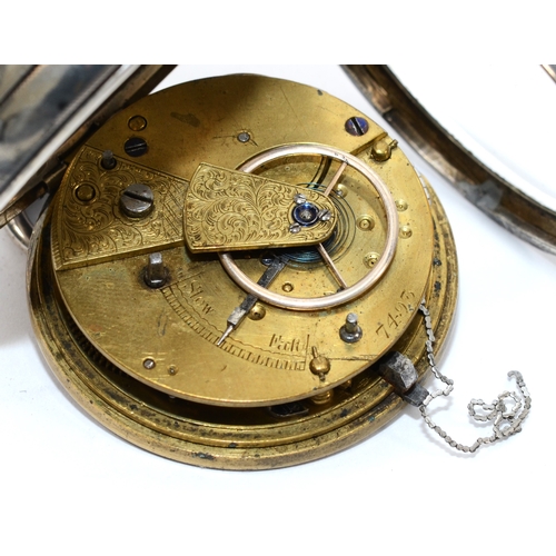 112 - A Victorian silver fusee pocket watch, London 1870, silver dial with applied gold Roman numerals and... 