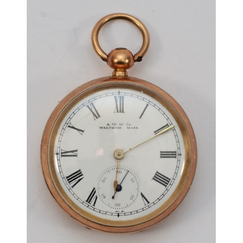 113 - Waltham, a gold plated key wind ladies fob watch, signed and numbered movement 5528696, monogram, ke... 