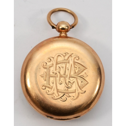 113 - Waltham, a gold plated key wind ladies fob watch, signed and numbered movement 5528696, monogram, ke... 