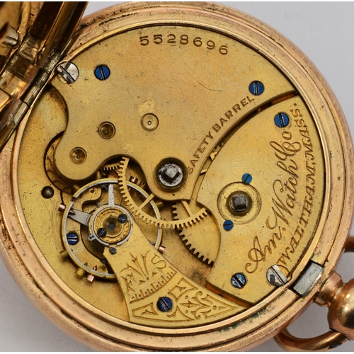 113 - Waltham, a gold plated key wind ladies fob watch, signed and numbered movement 5528696, monogram, ke... 