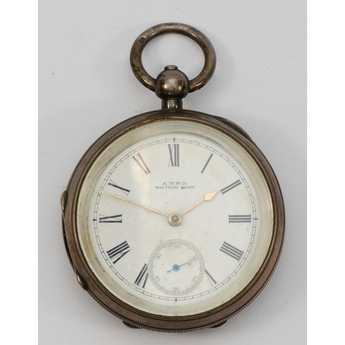 114 - Waltham, an Edwardian silver key wind open face pocket watch, Birmingham 1905, signed and numbered m... 